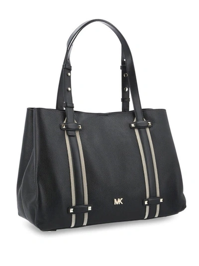 Shop Michael Kors Griffin Logo Detailed Hammered Leather Tote In Black