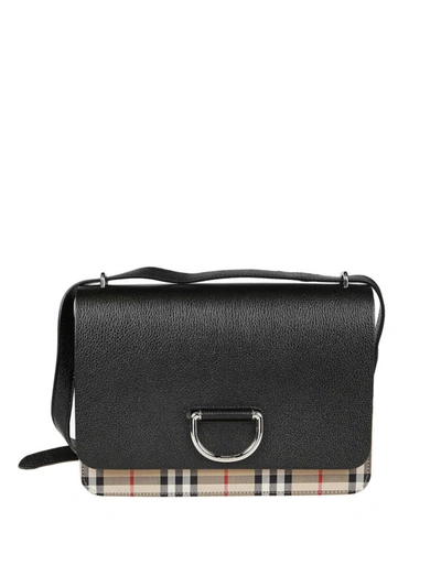 Shop Burberry Leather And Vintage Check Medium D-ring Bag In Black