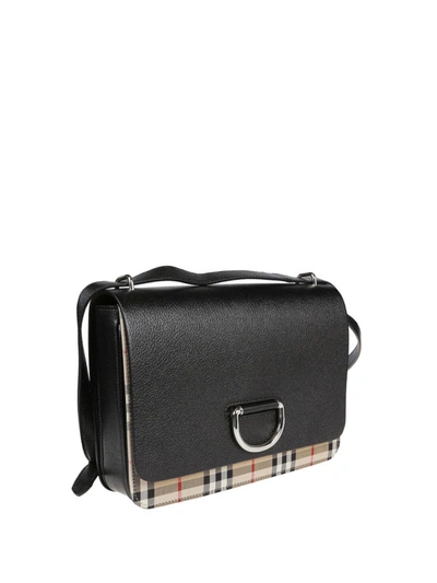 Shop Burberry Leather And Vintage Check Medium D-ring Bag In Black