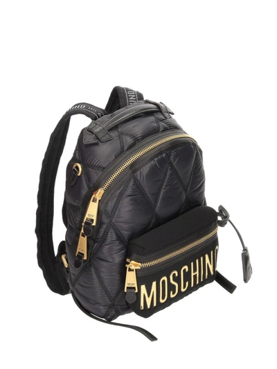 Shop Moschino Maxi Logo Patch Detailed Nylon Backpack In Black