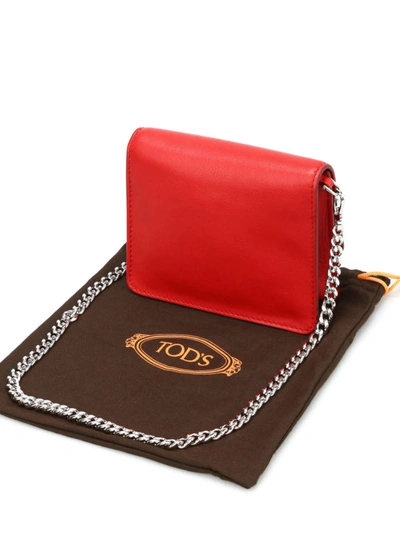 Shop Tod's Double T Mini Leather Clutch In Red