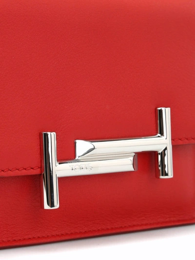 Shop Tod's Double T Mini Leather Clutch In Red