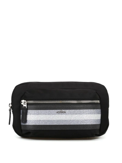 Shop Hogan Glitter Band Zipped Nylon Belt Bag In Black