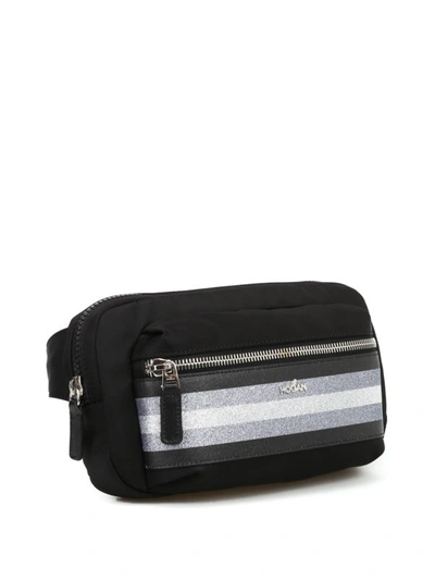 Shop Hogan Glitter Band Zipped Nylon Belt Bag In Black