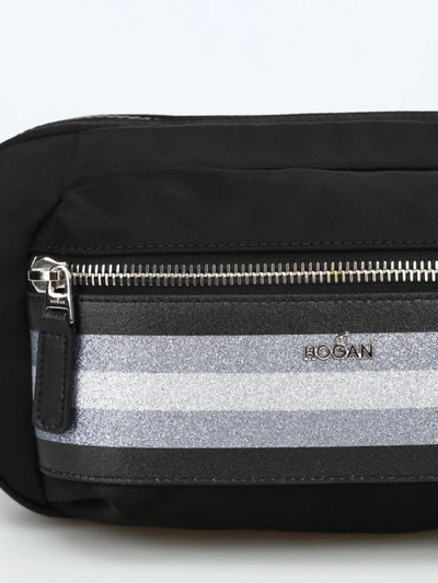 Shop Hogan Glitter Band Zipped Nylon Belt Bag In Black