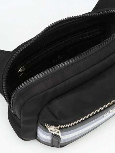 Shop Hogan Glitter Band Zipped Nylon Belt Bag In Black