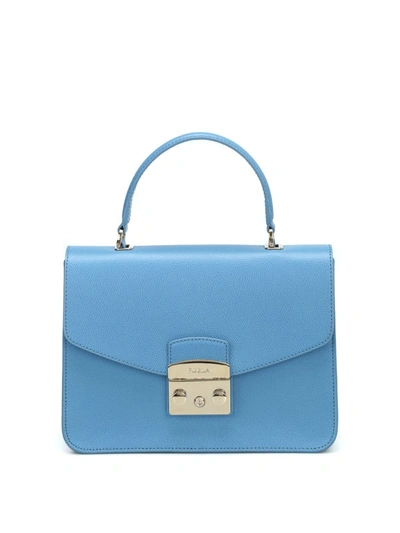 Shop Furla Metropolis S Sky Blue Leather Bag In Light Blue