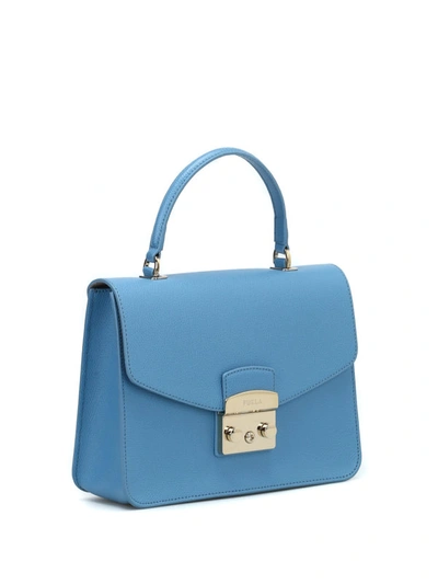 Shop Furla Metropolis S Sky Blue Leather Bag In Light Blue