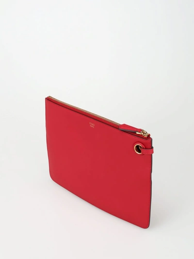 Shop Fendi Medium Triplette Leather Clutch In Red