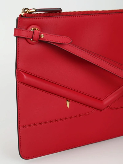 Shop Fendi Medium Triplette Leather Clutch In Red