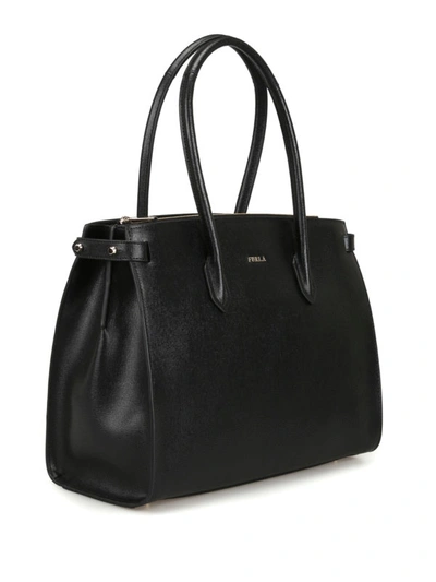 Shop Furla Pin Black Smooth Leather Medium Tote Bag