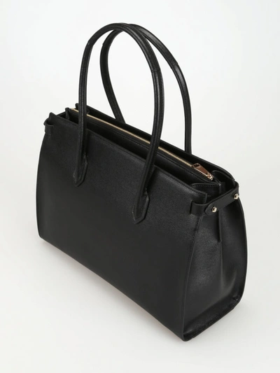 Shop Furla Pin Black Smooth Leather Medium Tote Bag