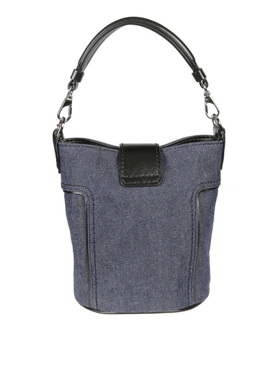 Shop Tod's Double T Mini Denim And  Leather Bucket Bag In Dark Wash