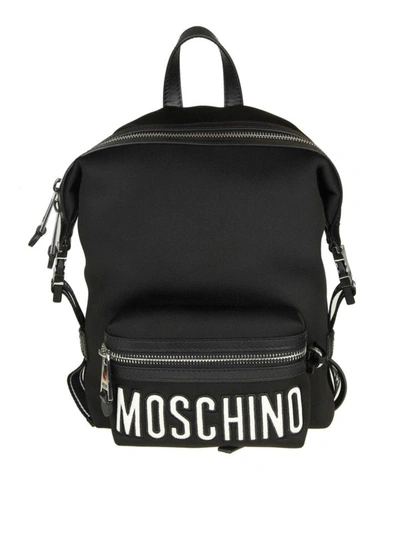 Shop Moschino Black Neoprene Signature Backpack