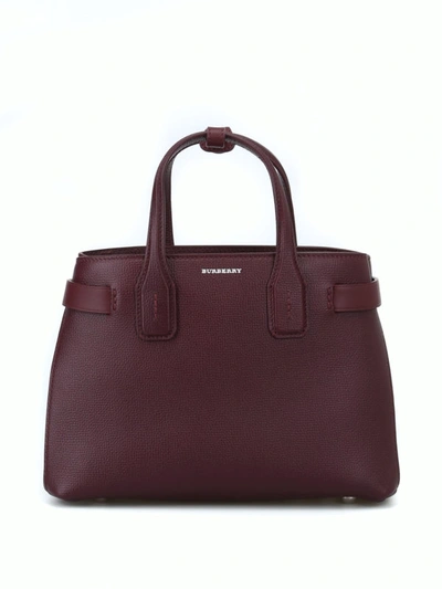 Shop Burberry The Small Banner Mahogany Red Leather Bag In Burgundy