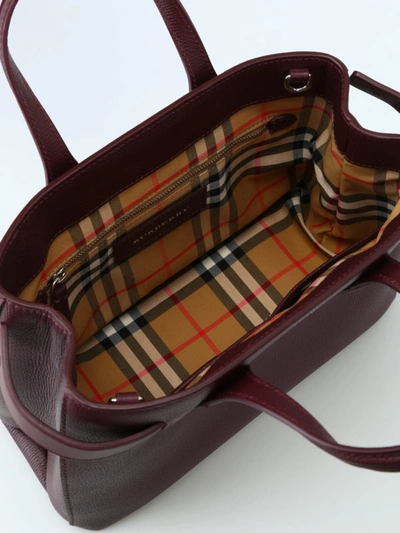 Shop Burberry The Small Banner Mahogany Red Leather Bag In Burgundy