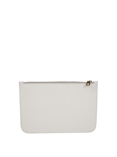 Shop Dolce & Gabbana Zipped White Hammered Leather Pouch