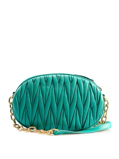 Shop Miu Miu Matelasse Leather Small Cross Body Bag In Green