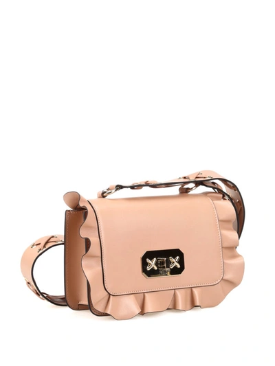 Shop Red Valentino Rock Ruffles Nude Leather Cross Body Bag In Nude And Neutrals