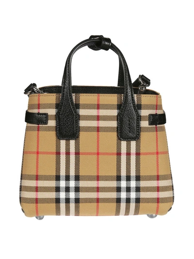 Shop Burberry Baby Banner Vintage Check And Leather Bag In Black