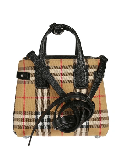 Shop Burberry Baby Banner Vintage Check And Leather Bag In Black