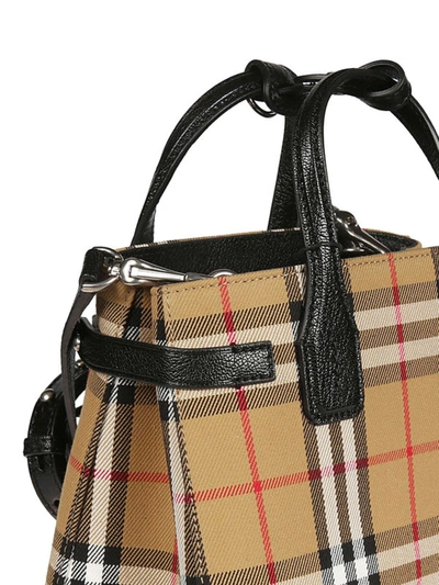 Shop Burberry Baby Banner Vintage Check And Leather Bag In Black