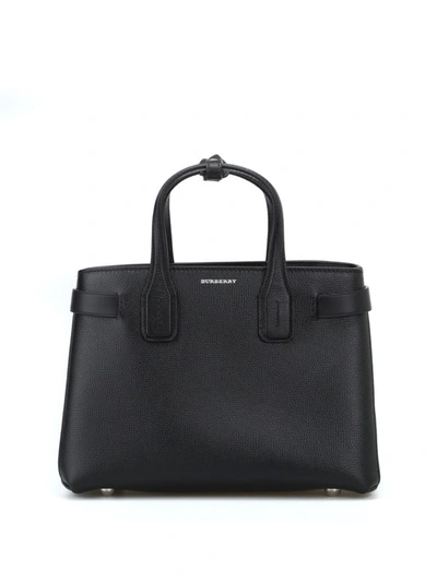 Shop Burberry The Small Banner Black Leather Bag