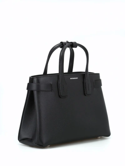 Shop Burberry The Small Banner Black Leather Bag