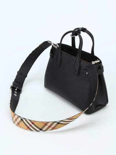 Shop Burberry The Small Banner Black Leather Bag