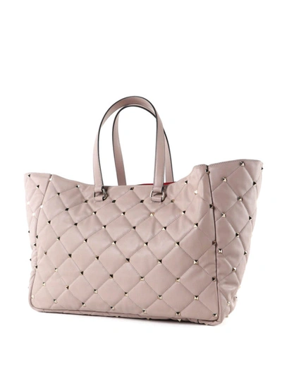 Shop Valentino Boomstud Quilted Leather Tote Bag In Nude And Neutrals
