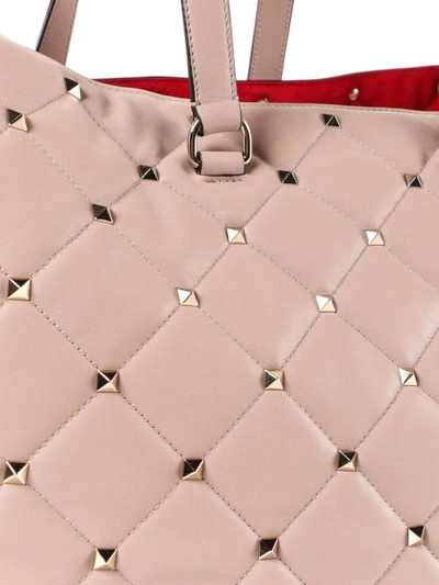 Shop Valentino Boomstud Quilted Leather Tote Bag In Nude And Neutrals