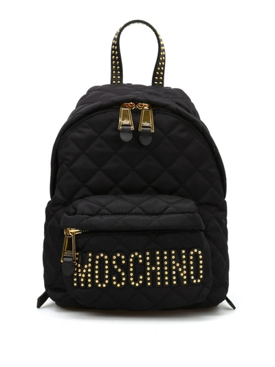Shop Moschino Studded Logo Lettering Backpack In Black