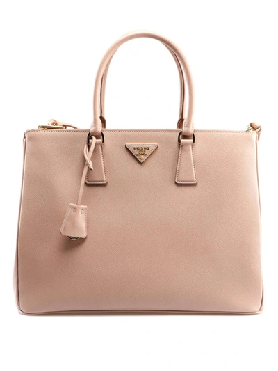 Shop Prada Galleria Saffiano Tote In Nude And Neutrals