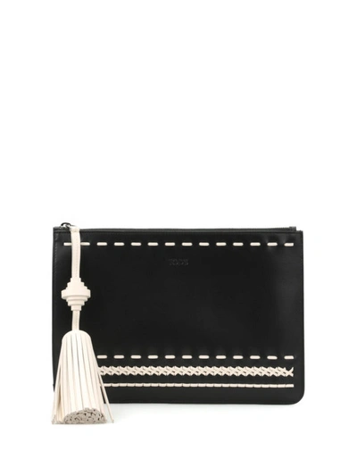 Shop Tod's Woven Details Leather Clutch In Black