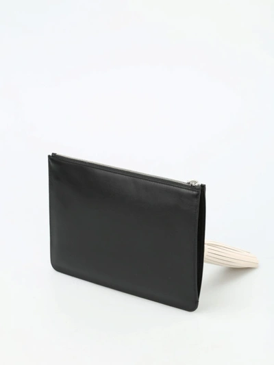 Shop Tod's Woven Details Leather Clutch In Black