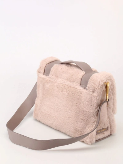Shop Orciani Eco Fur And Leather Bag With Knots In Taupe