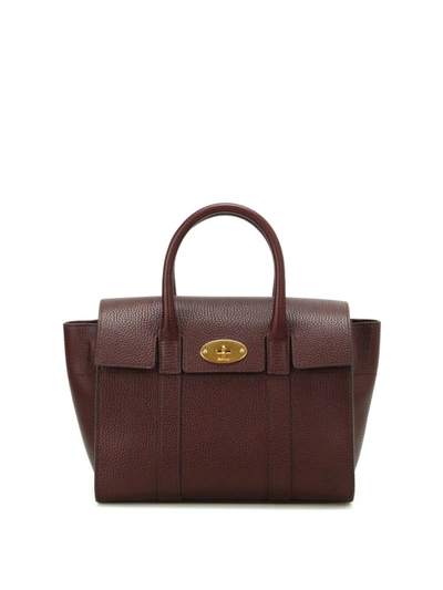 Shop Mulberry Small Bayswater Leather Bag In Burgundy