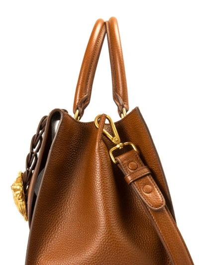 Shop Roberto Cavalli Hammered Leather Bowling Bag In Brown