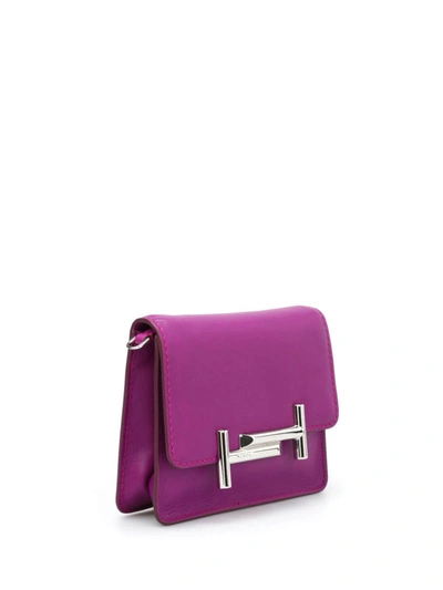 Shop Tod's Double T Mini Leather Clutch In Purple