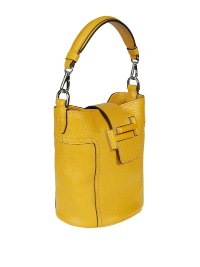 Shop Tod's Double T Mini Leather Bucket Bag In Yellow
