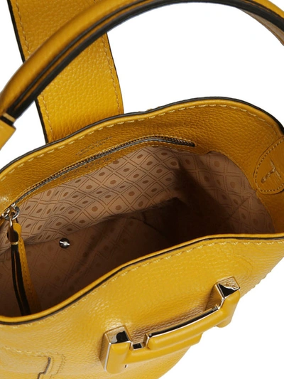 Shop Tod's Double T Mini Leather Bucket Bag In Yellow
