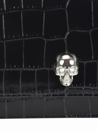 Shop Alexander Mcqueen Skull Croco Print Leather Cross Body Bag In Black