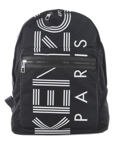 Shop Kenzo Logo Black Nylon Large Backpack