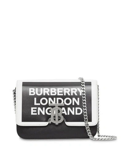Shop Burberry Logo Detailed Two-tone Small Tb Bag In Black