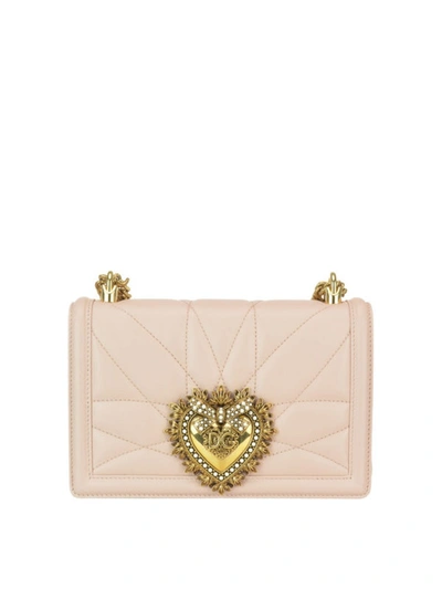 Shop Dolce & Gabbana Devotion Quilted Leather Bag In Light Pink