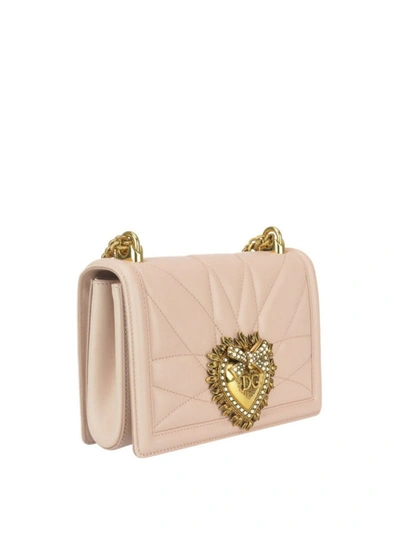 Shop Dolce & Gabbana Devotion Quilted Leather Bag In Light Pink