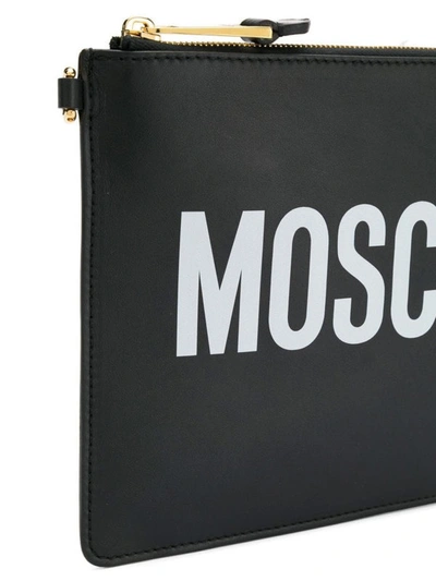 Shop Moschino Black Logo Print Leather Clutch