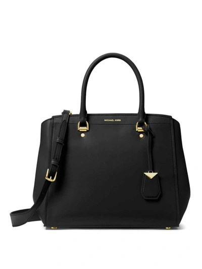 Shop Michael Kors Benning Charm Detailed Smooth Leather Bag In Black