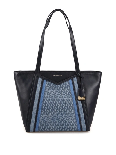 Whitney large denim cheap logo and leather tote