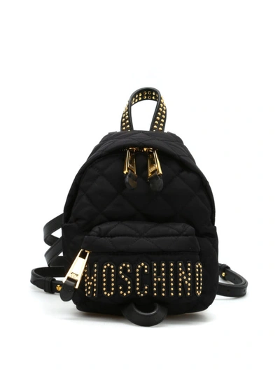 Shop Moschino Studded Logo Lettering Backpack In Black